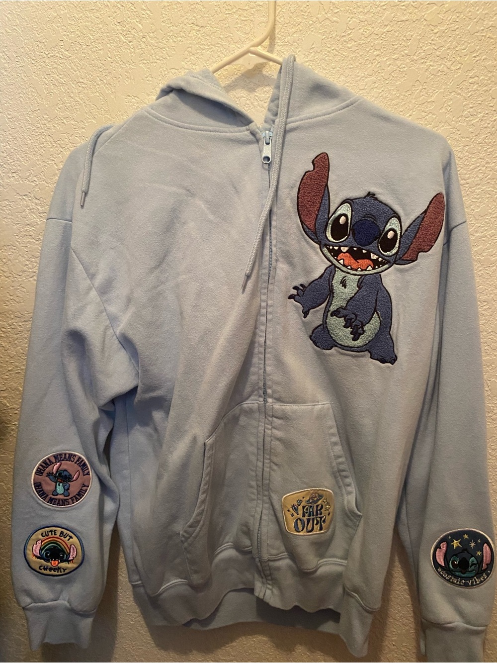 Disney Light Blue Zip-Up Hoodie with Stitch Patch